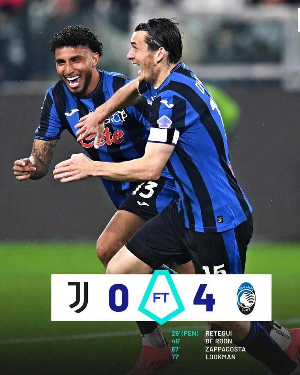 关于尤文图斯1-0惨败：亚特兰大继续占据榜首的信息